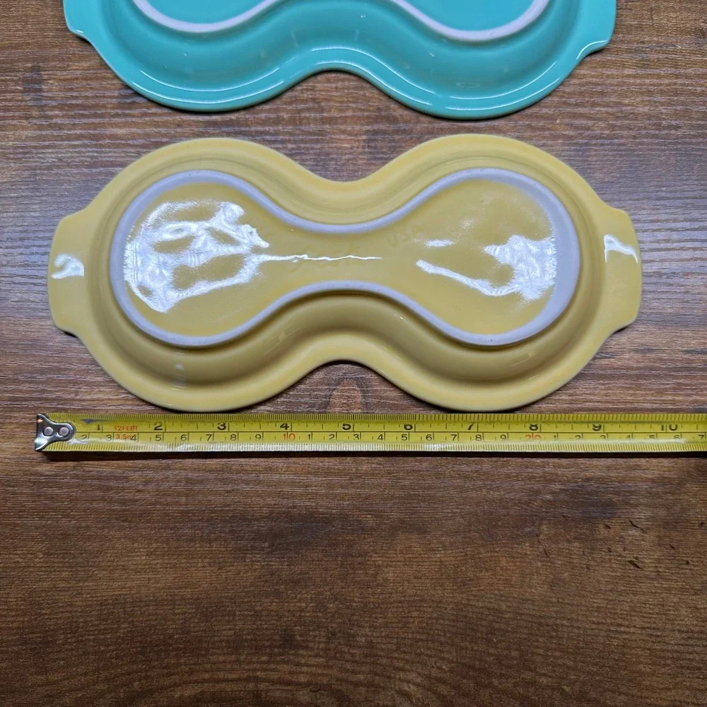 Fiesta HLC USA Figure 8 Relish Trays Set of 3 Blue Turquoise Yellow Ceramic Snac